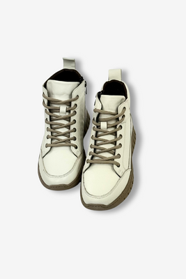 Skórzane botki sportowe ocieplane ecru