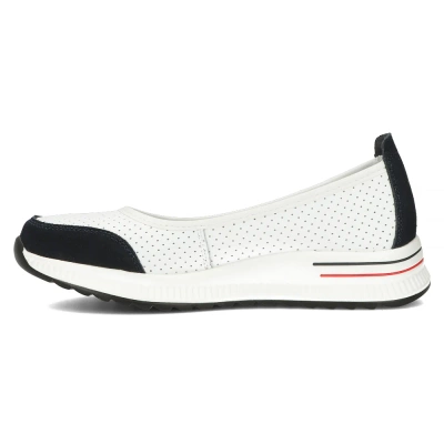 Półbuty skórzane ażurowe biało granatowe na platformie Filippo