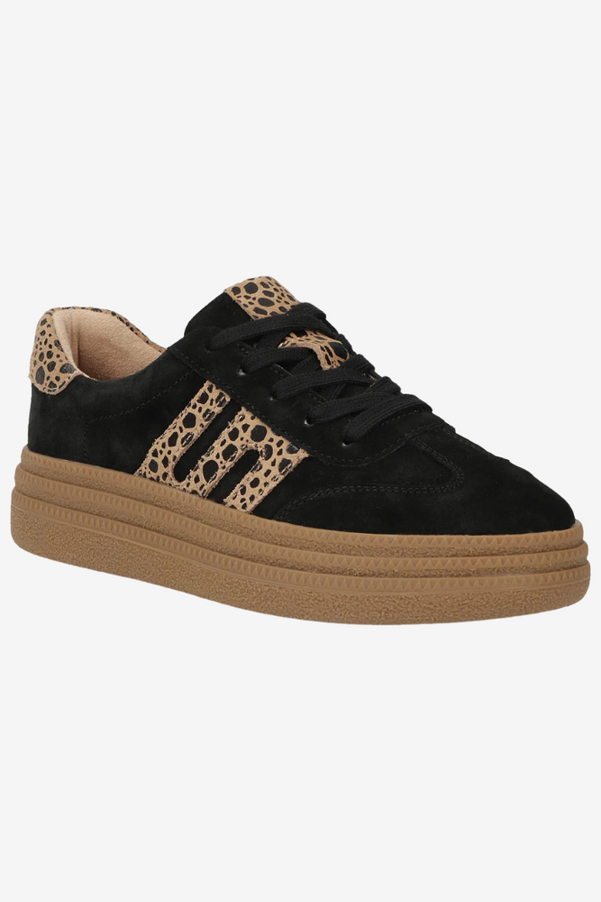 Sneakersy damskie czarne ze skóry zamszowej z panterkowym wzorem Filippo