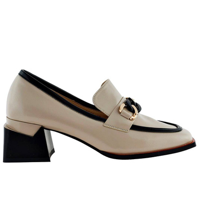 Бежеві жіночі туфлі на стійкому каблуці S.Barski 