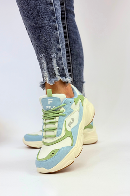 Biało niebieskie sneakersy sznurowane z ekoskóry Fila