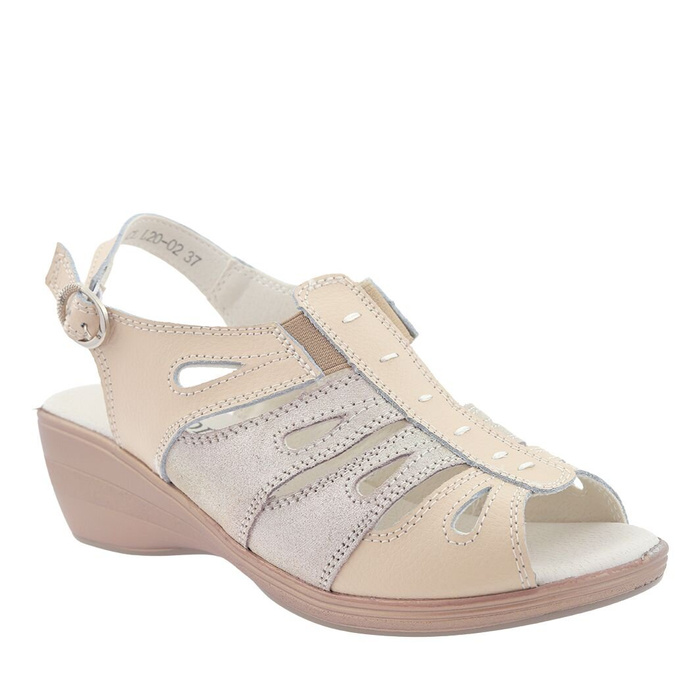 Damskie skórzane sandały beżowe na koturnie T. Sokolski