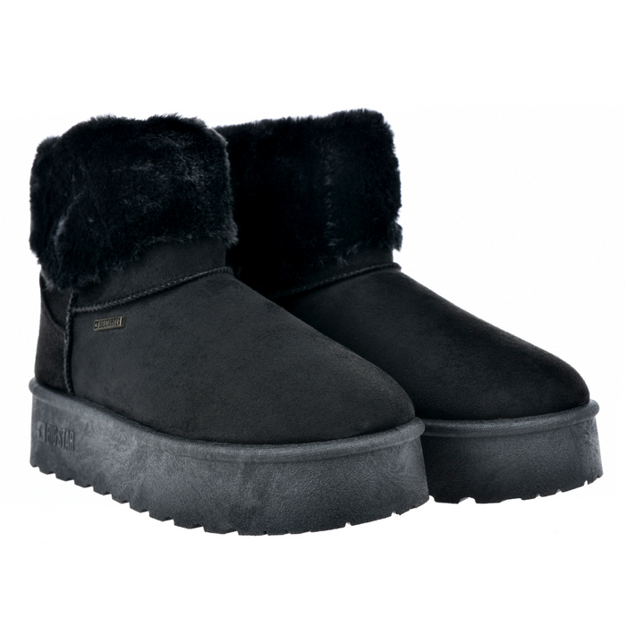 Śniegowce damskie czarne z kożuszkiem na platformie