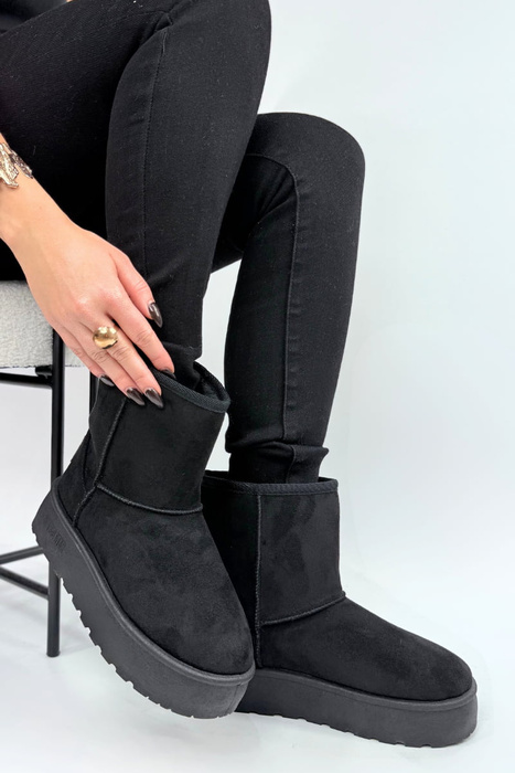 Śniegowce damskie zamszowe wsuwane za kostkę czarne