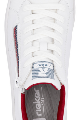 Białe skórzane półbuty damskie Rieker sznurowane