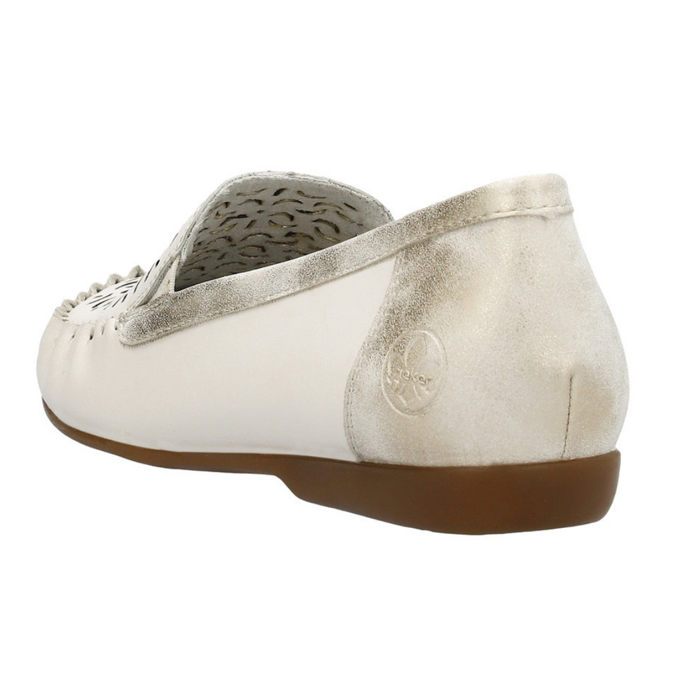Бежево-білі шкіряні мокасини Rieker з ажурним верхом
