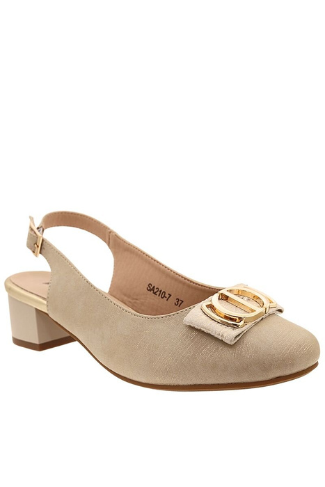 Золоті босоніжки з декором на каблуці