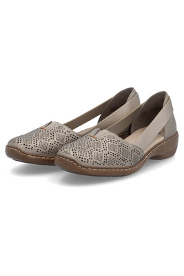 Półbuty damskie ażurowe wsuwane w platynowym kolorze