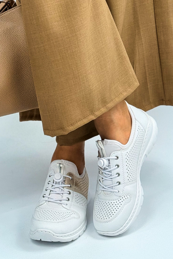 Półbuty Rieker L3254-80 biało - beżowe