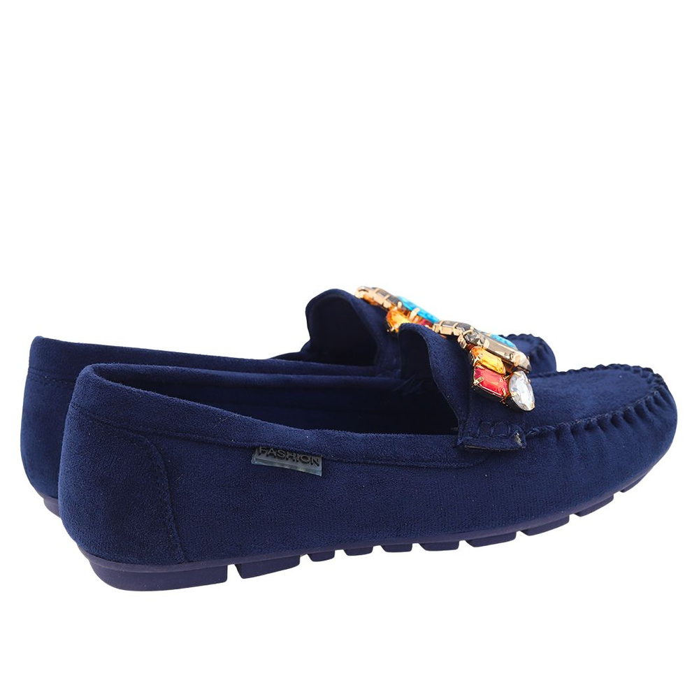 Mokasyny granatowe zamszowe z kryształami Vinceza