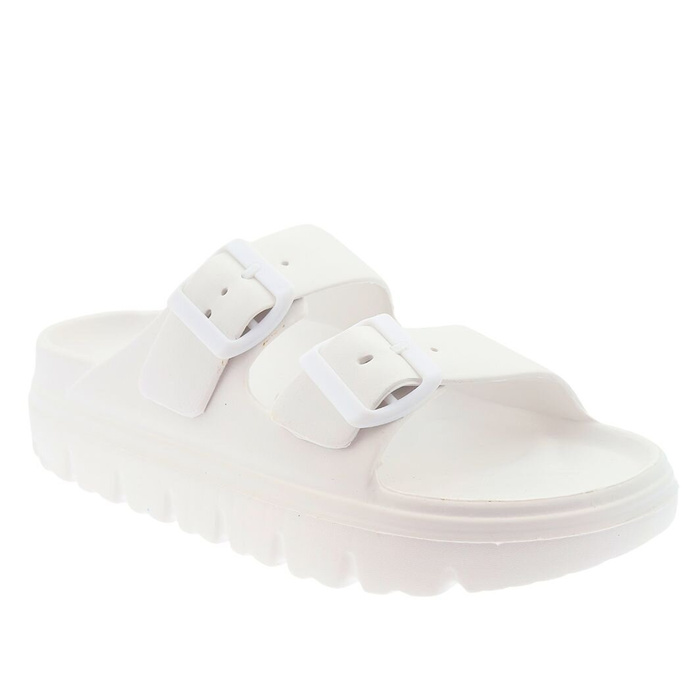 Жіночі білі шльопанці на пряжках