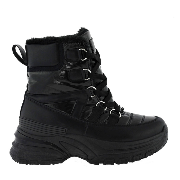 Чорні утеплені снігові черевики на плоскому шнурку