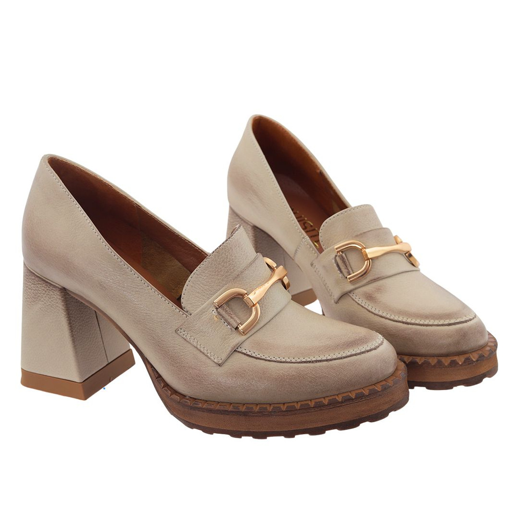 Бежеві шкіряні туфлі на високому каблуці Exquisite