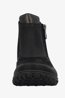 Czarne botki z ekoskóry  płaskie na zamek Rieker