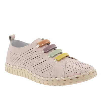 Beżowe półbuty skórzane perforowane wsuwane płaskie 