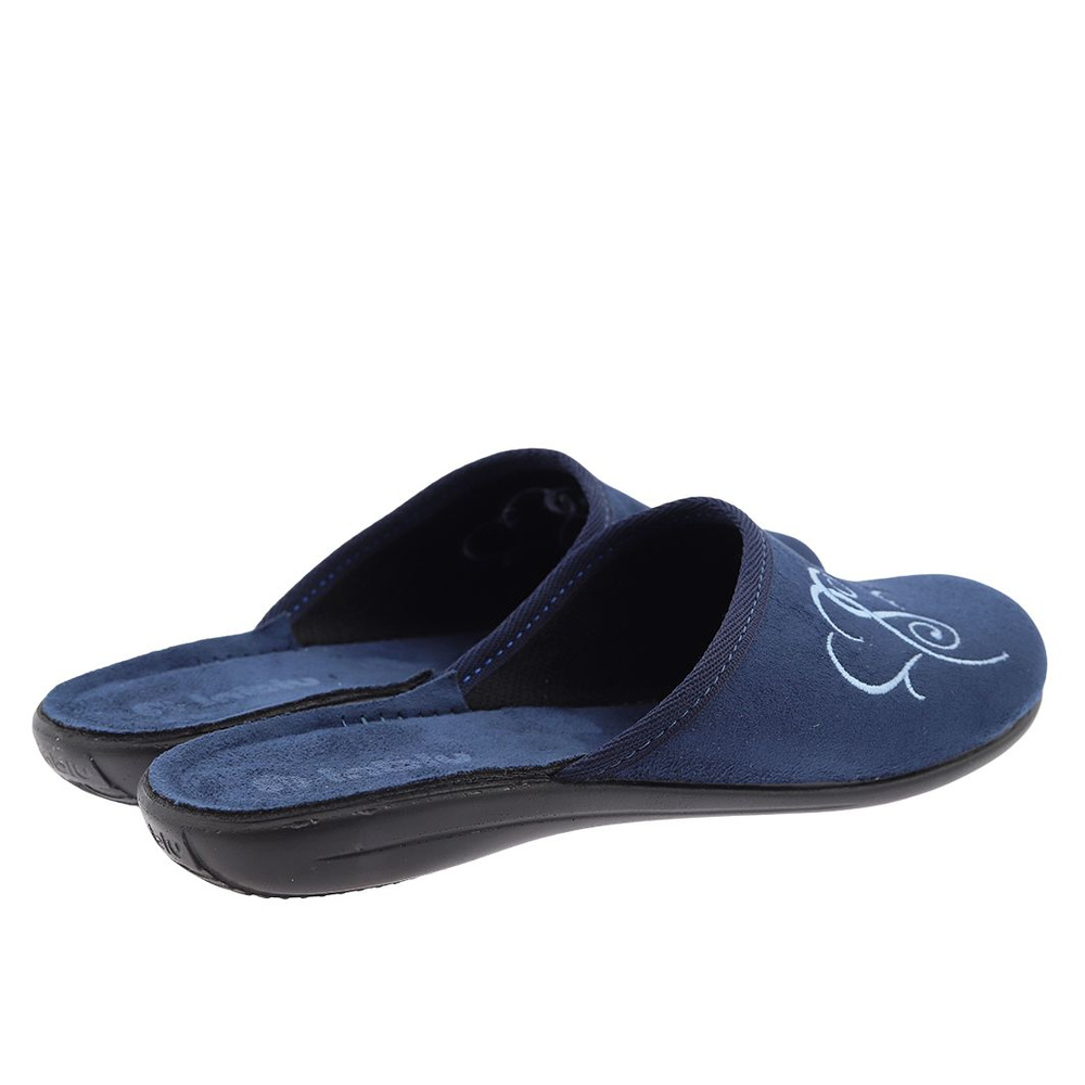 Жіночі домашні тапочки з вишивкою темно-синього кольору