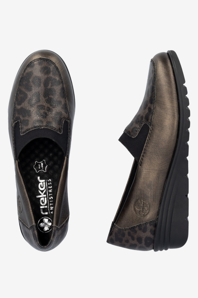 Półbuty damskie skórzane brązowe na koturnie Rieker