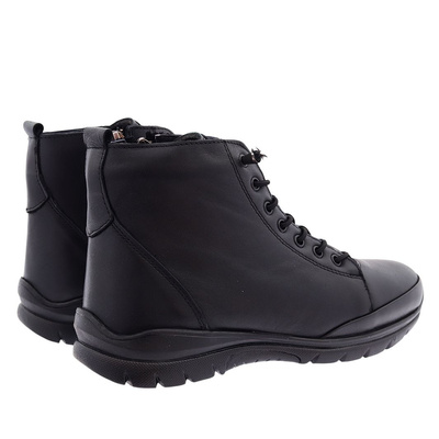 Botki sportowe skórzane czarne damskie sznurowane Modo
