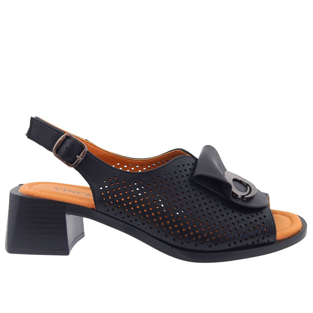 Czarne skórzane sandały perforowane na klocku Vinceza