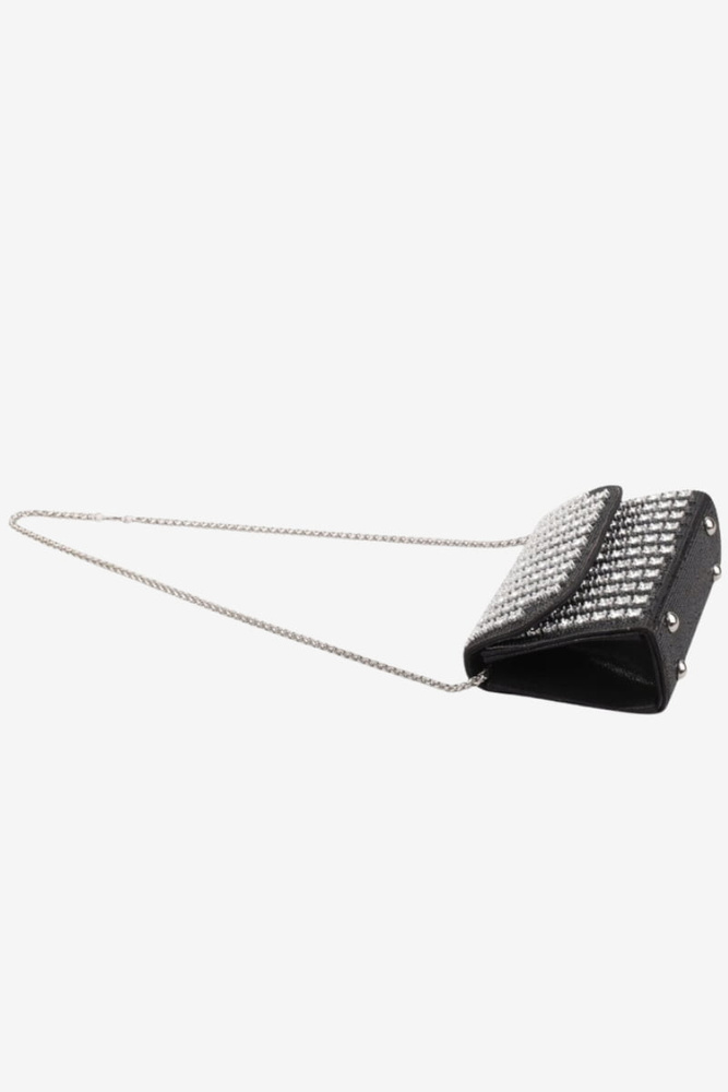 Kopertówka wizytowa z cyrkoniami na łańcuszku czarna