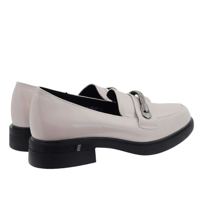 Сірі лаковані мокасини сліпони з ремінцем зі стразами