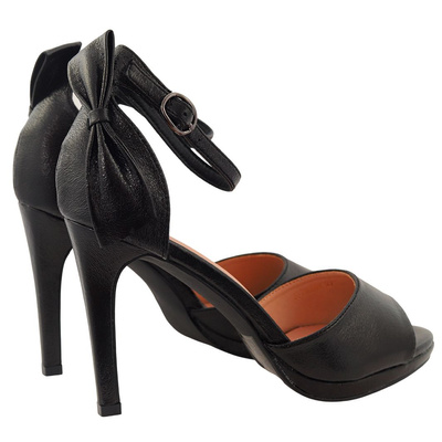 Sandały czarne na szpilce z kokardą Potocki