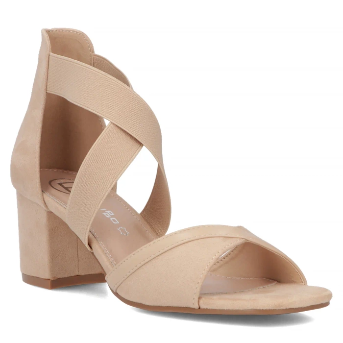 Sandały zamszowe beżowe na gumce i klocku