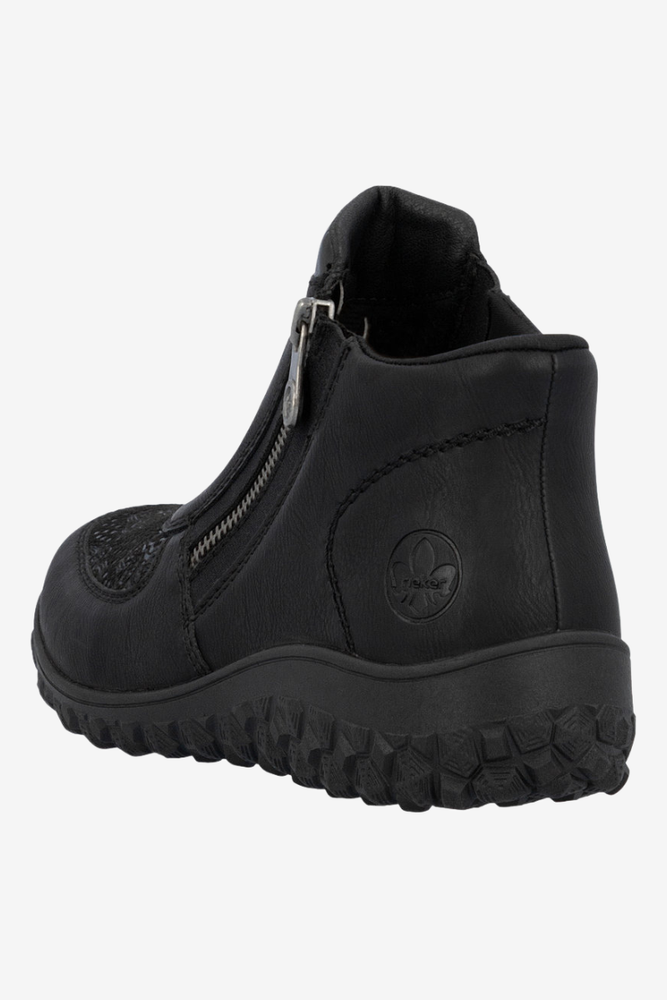 Czarne botki z ekoskóry  płaskie na zamek Rieker