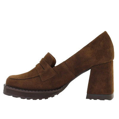 Жіночі коричневі шкіряні туфлі на вишуканих високих підборах