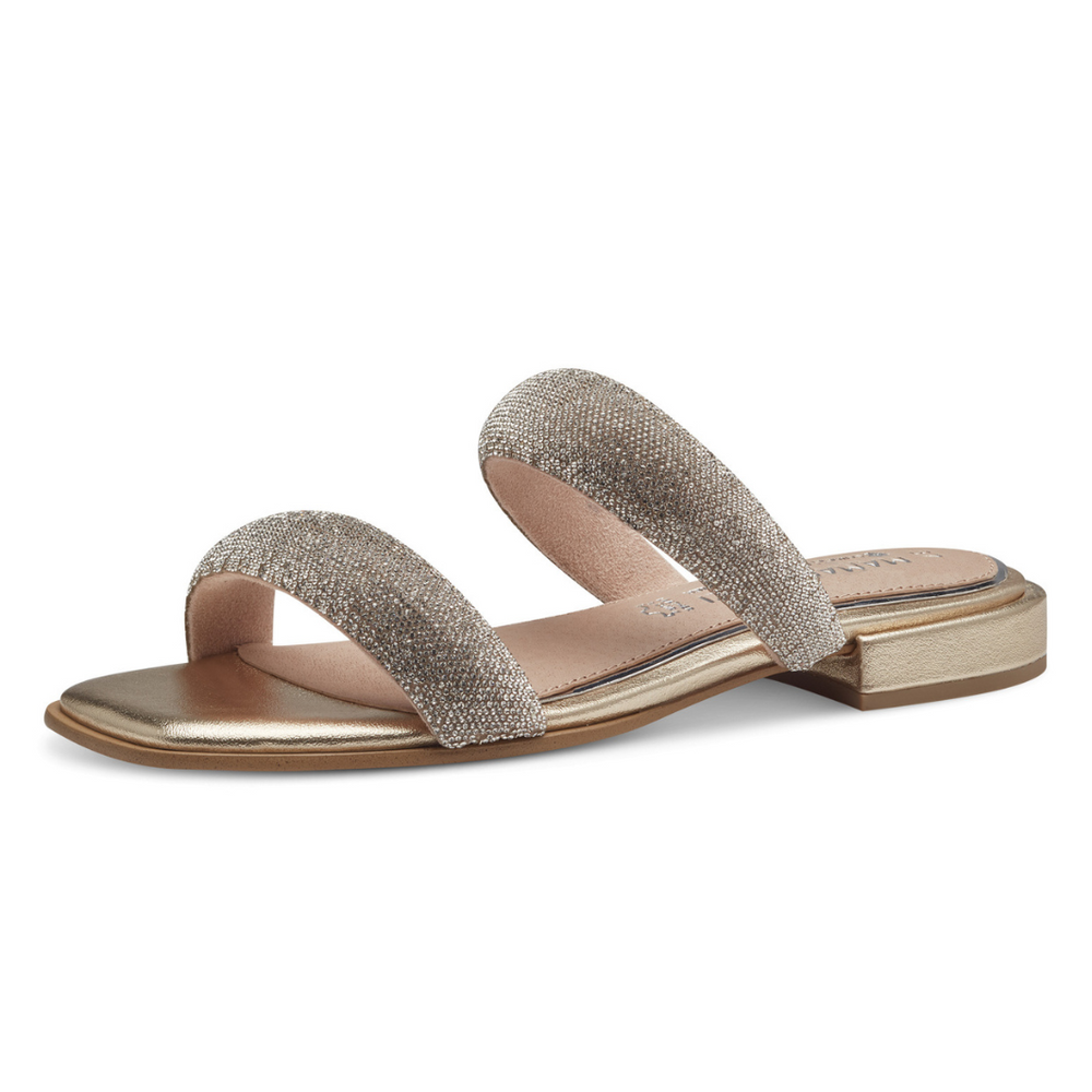 Золоті шльопанці, прикрашені стразами Marco Tozzi