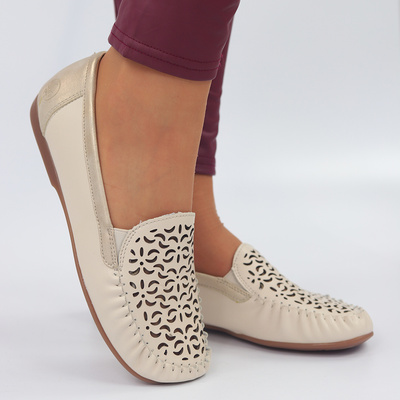 Бежево-білі шкіряні мокасини Rieker з ажурним верхом
