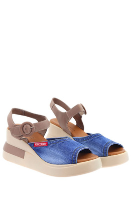 Damskie sandały jeansowe na koturnie Polskie