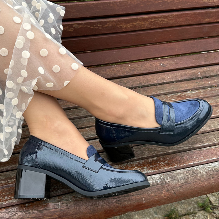 Чорно-сині лаковані туфлі на колодці М. Дашинського