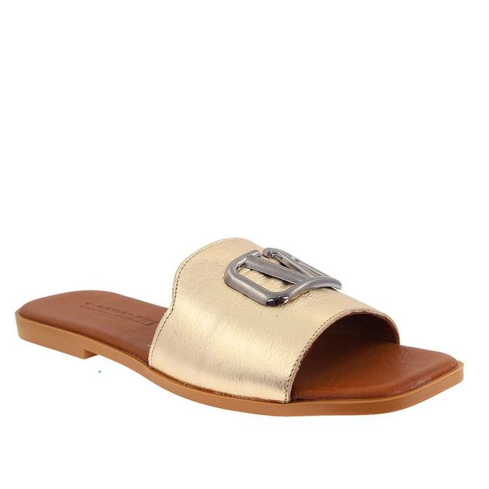Золоті шкіряні шльопанці з декором T. Sokolski