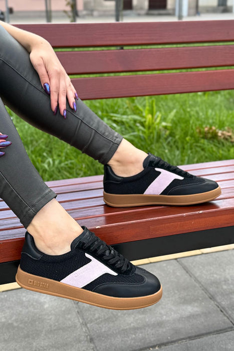 Sneakersy skórzane z materiałem czarne płaskie Big Star