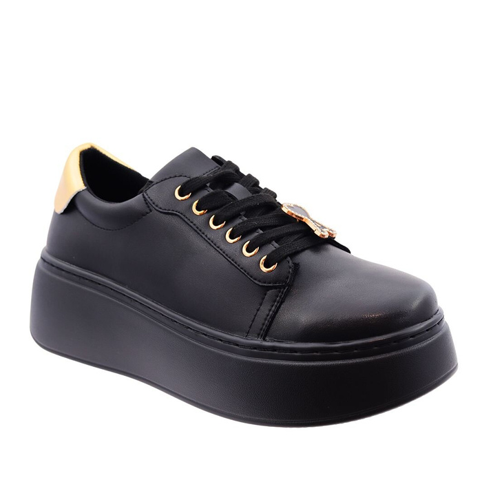 Чорні шкіряні кросівки зі шнурівкою на платформі