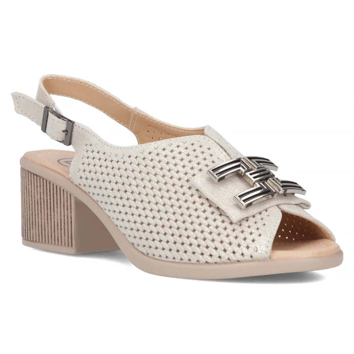 Золоті шкіряні босоніжки на колодці з декором Filippo зверху