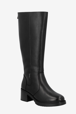 Kozaki damskie skórzane na klocku przed kolano czarne