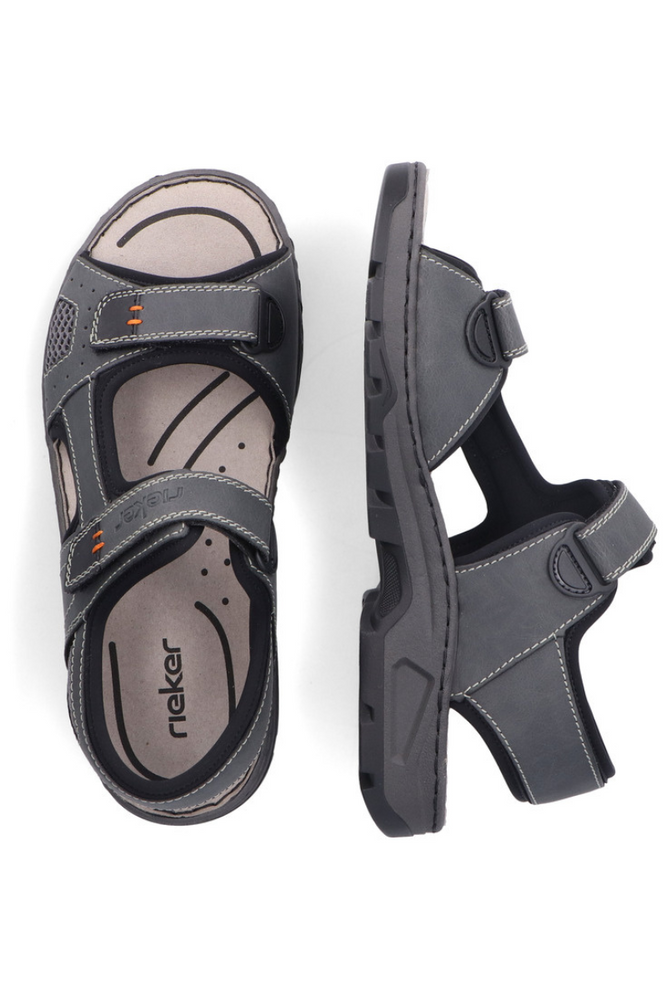 Beżowe sandały mocno zabudowane z ozdobnym kwiatkiem Rieker