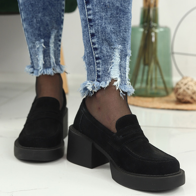 Skórzane półbuty czarne na obcasie Filippo