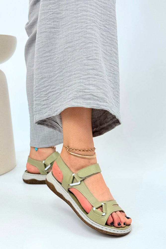 Zielone sandały skórzane sportowe na rzep Artiker