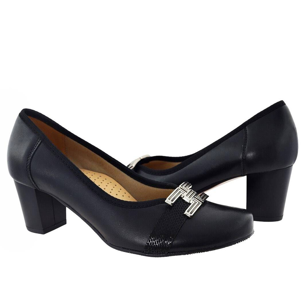 Чорні човники на високих підборах з декоративною пряжкою Galant