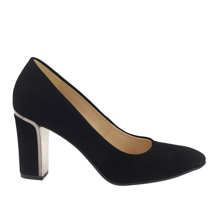 Czółenka zamszowe na słupku czarne Dantex