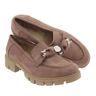 Damskie mokasyny zamszowe na platformie brązowe wsuwane