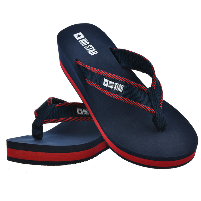 Жіночі темно-синьо-червоні шльопанці Big Star на танкетці