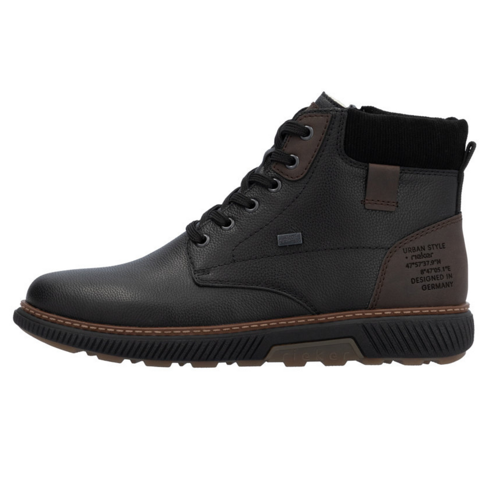 Чорні чоловічі шкіряні чоботи на платформі, утеплені Rieker 