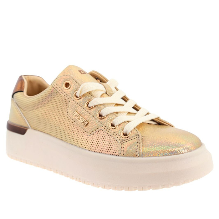 Золоті жіночі кросівки на платформі на шнурівці