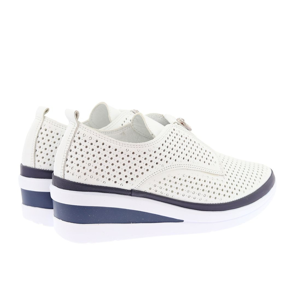 Półbuty skórzane biało granatowe wsuwane perforowane