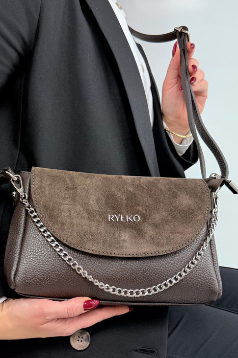 Torebka damska skórzana z łańcuszkiem czekoladowa