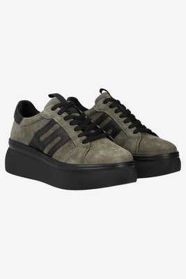 Sneakersy damskie khaki wiązane zamszowe na wysokiej platformie Filippo
